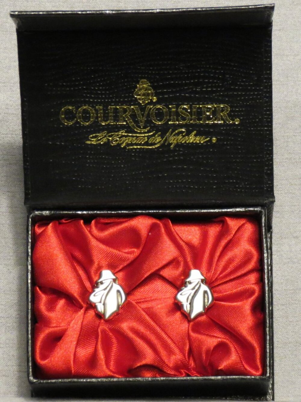 Courvoisier Cognac Logo Cufflinks in Silver Tone/Original Box